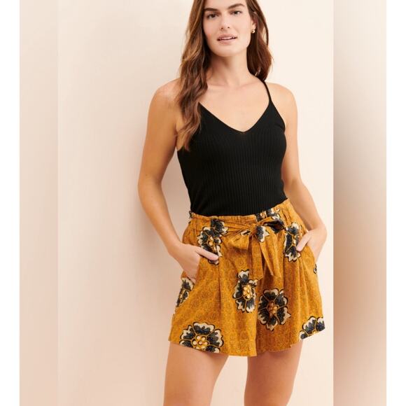 Anthropologie Kennedy Linen Shorts High Rise Women’s Large Bohemian Yellow Boho - Picture 1 of 8